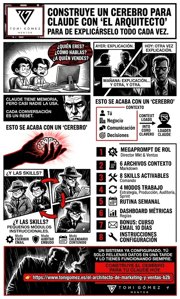 Aprende a construir un cerebro para Claude con contexto estructurado y Skills. Deja de editar el 60% del output y trabaja con una IA que te conoce de verdad.