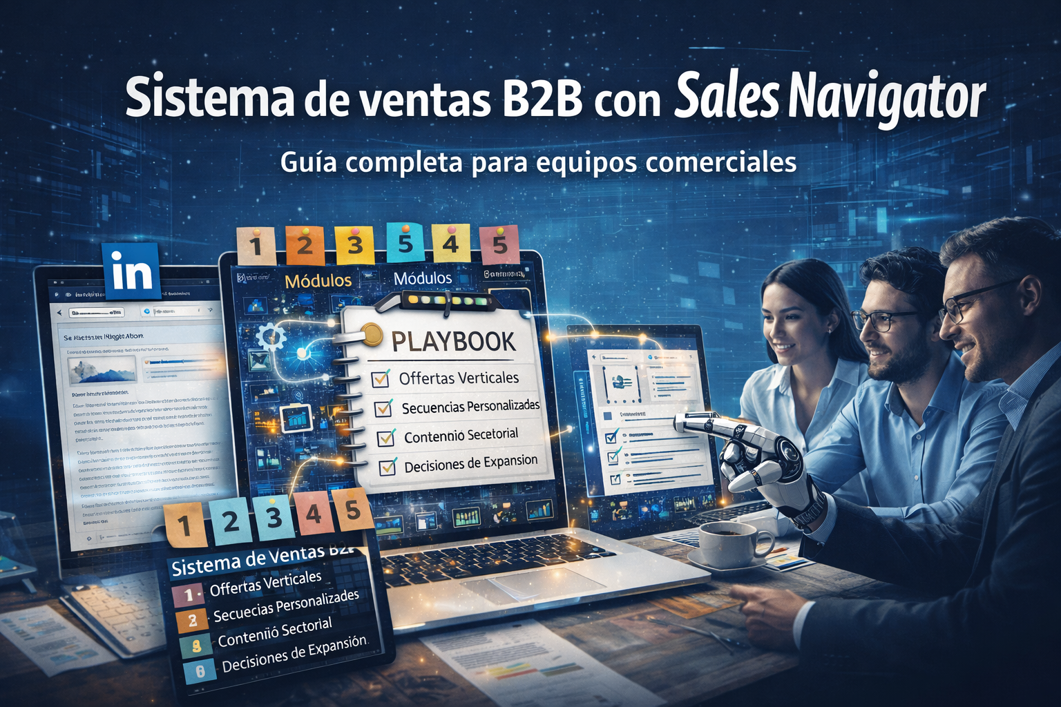 Aprende a crear un sistema de ventas B2B con Sales Navigator: ofertas verticales, prospección en LinkedIn, contenido sectorial, playbooks y uso de IA para equipos comerciales globales.