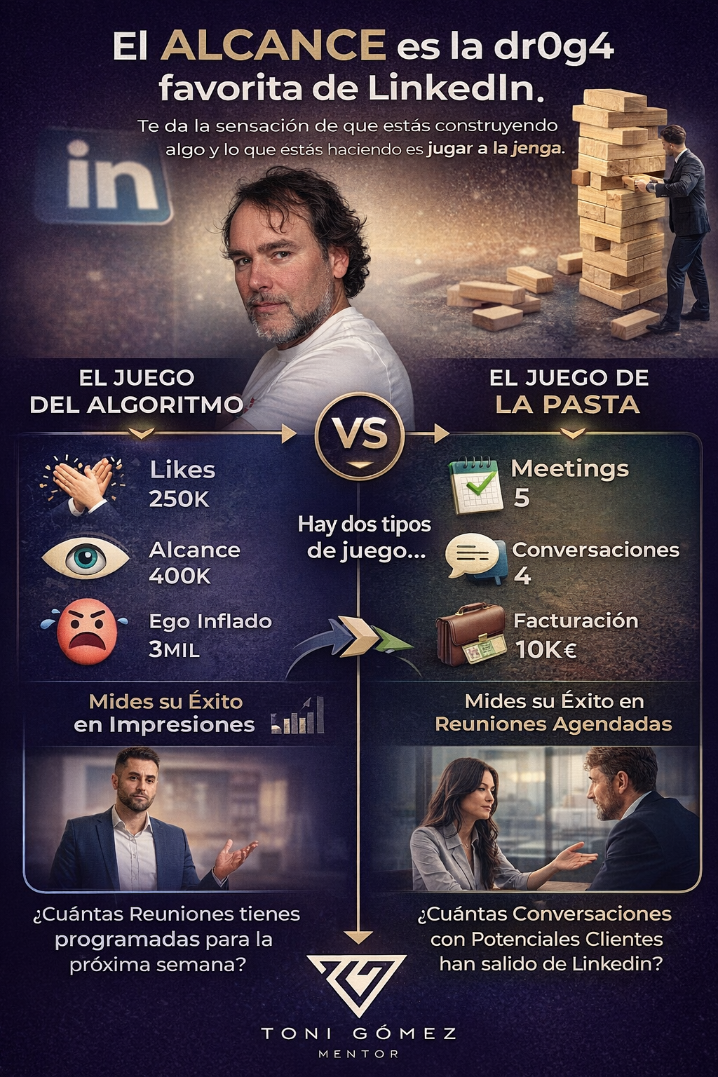 Descubre por qué tus miles de impresiones en LinkedIn no generan clientes. Estrategia probada para convertir alcance en reuniones y ventas reales en 2026.