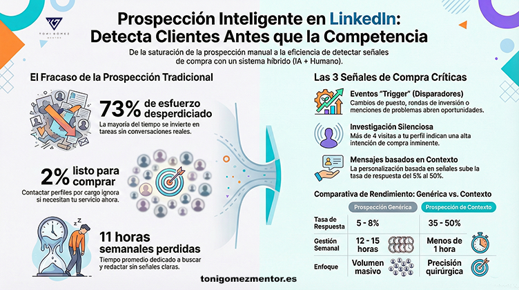 Descubre las 4 señales de compra en LinkedIn que tu competencia ignora. Aumenta tus reuniones 3-5x con prospección basada en señales reales. Guía completa 2025.
